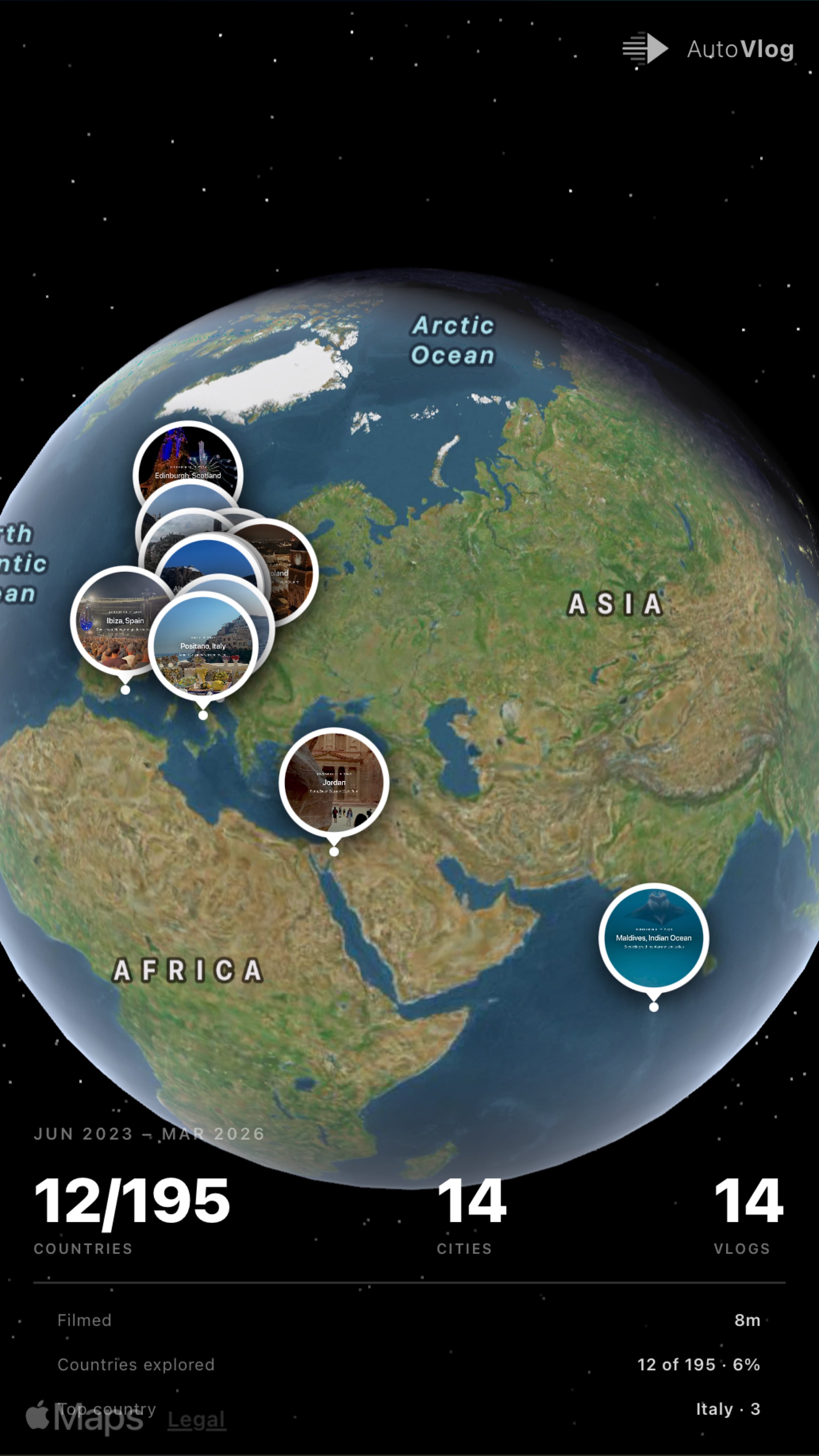 3D Globe with travel pins